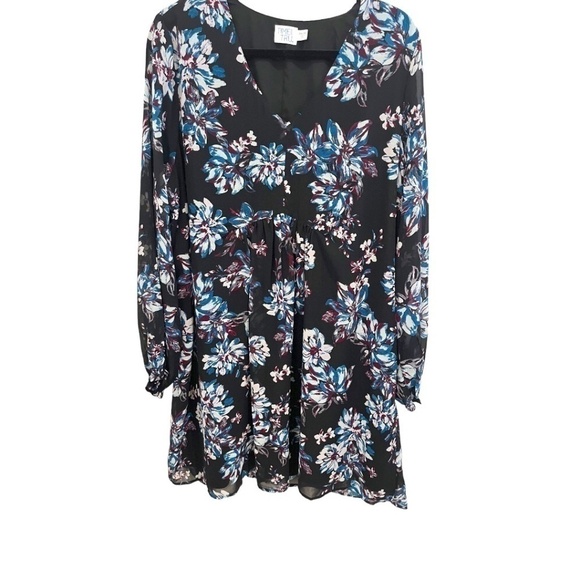 TIME & Tru Plus Size Long Sleeve Black Floral V-Neck Dress Size XXL (20) NWT - Picture 1 of 6